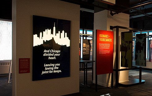 The City on the Make screen in the Wintrust Chicago gallery at the American Writers Museum