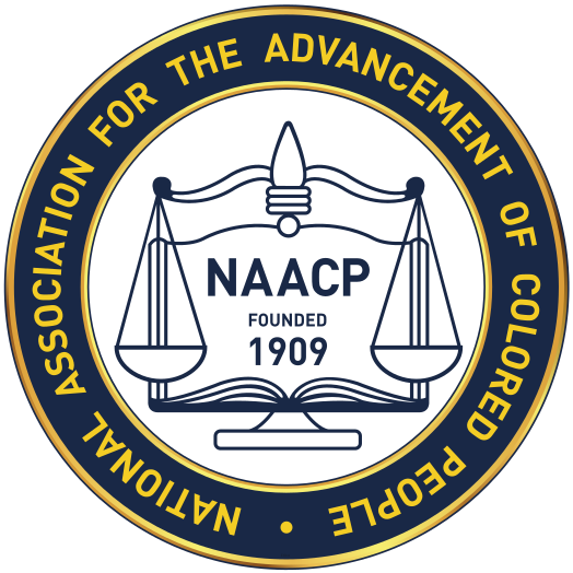 The seal of the National Association for the Advancement of Colored People, which has a scale in the middle of a circle.