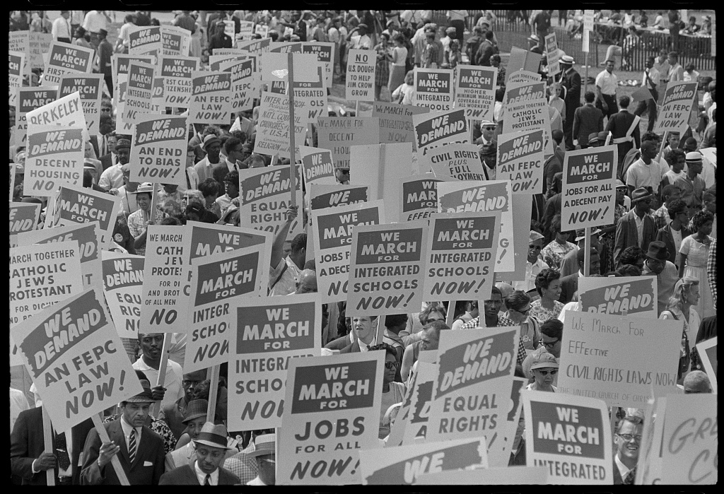 Protest signs at the March on Washington in 1963.