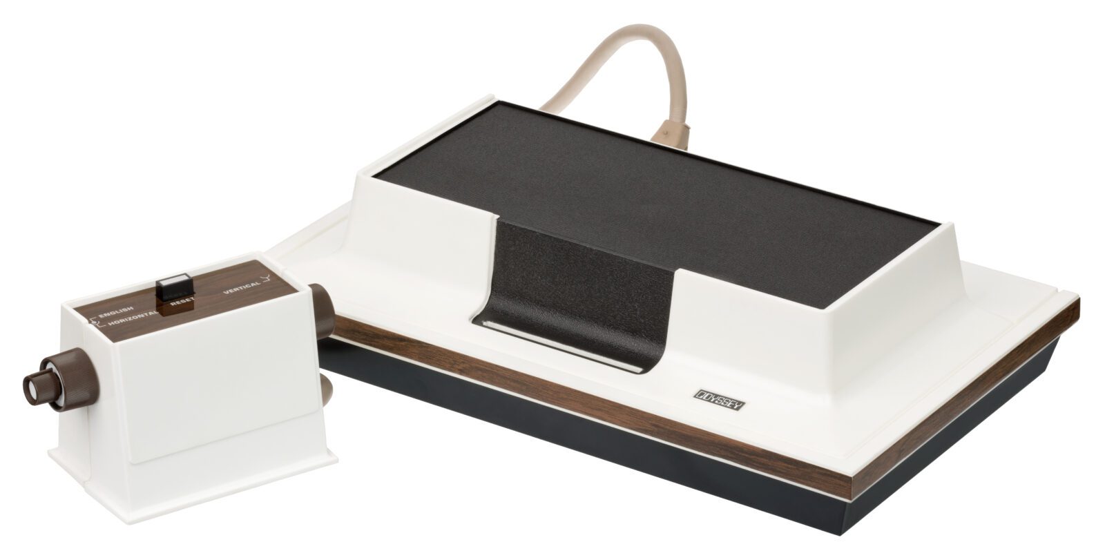 White and black Magnavox Odyssey console and controller